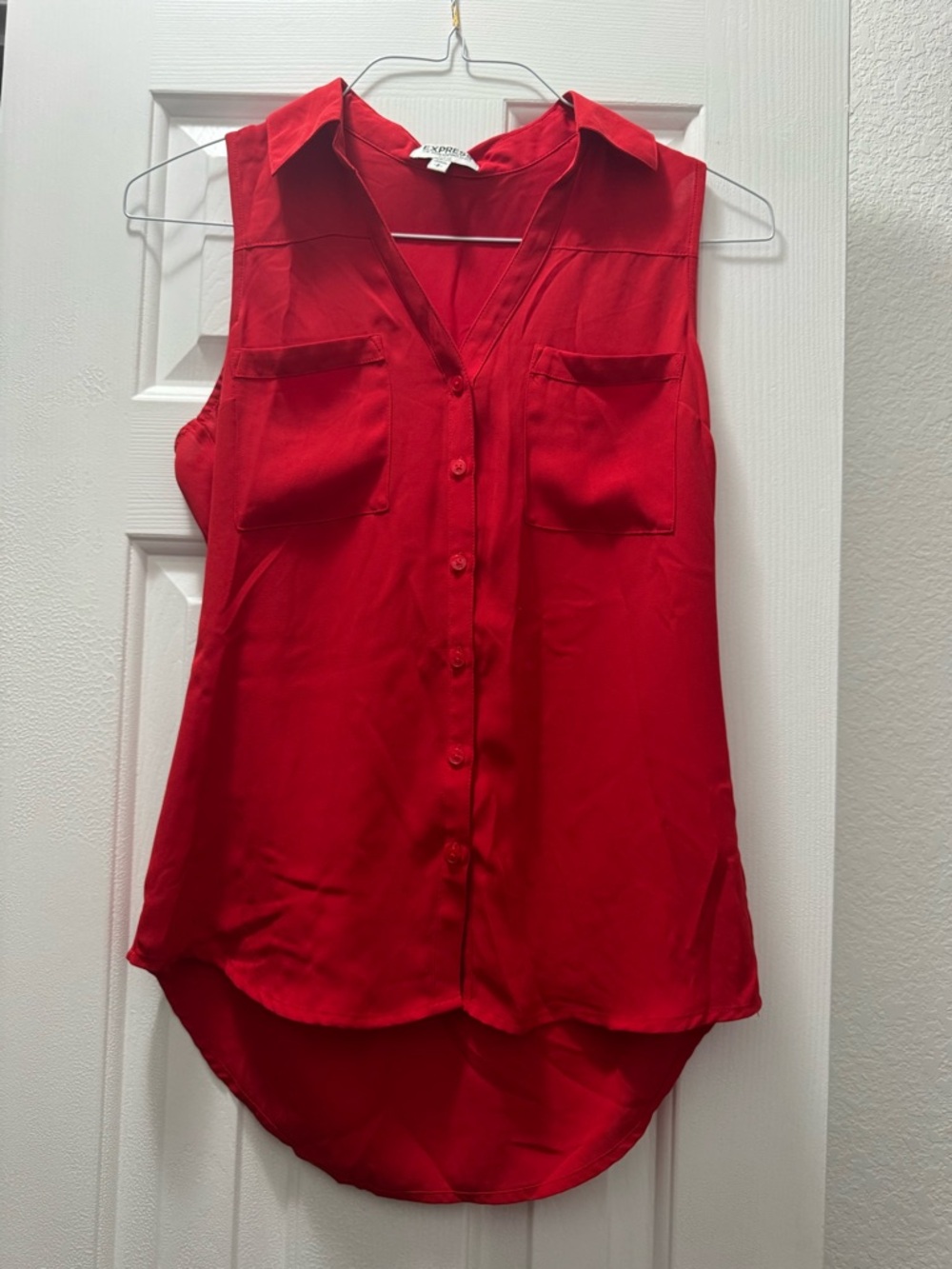 Express Red Sleeveless Button-Down Blouse